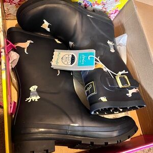 Joules Black Boots with Dog Pattern
